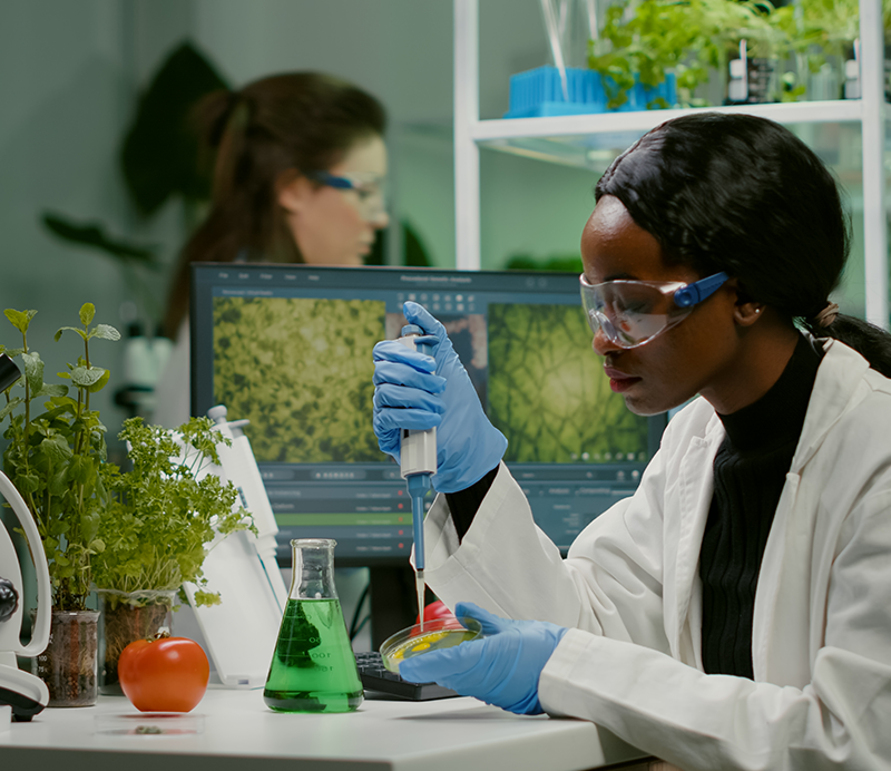 Foto mulheres trabalhando em um laboratório representando o polo Inteligência em Saúde